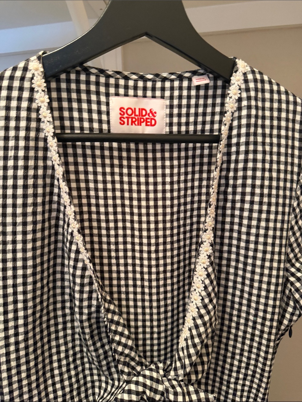SOLID & STRIPED Black and White Gingham Tie-Front Dress